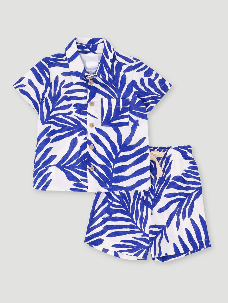 Baby Boys Palm Print Woven Set - French Navy