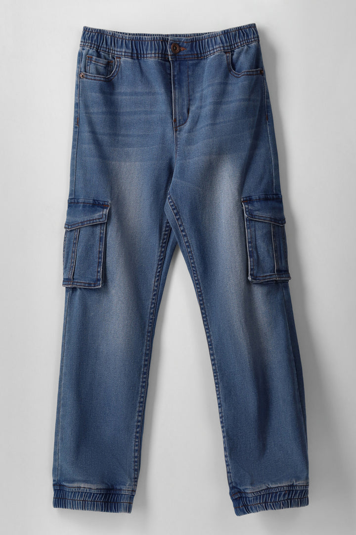 Mid Blue Cargo Jogger Jean - Blue