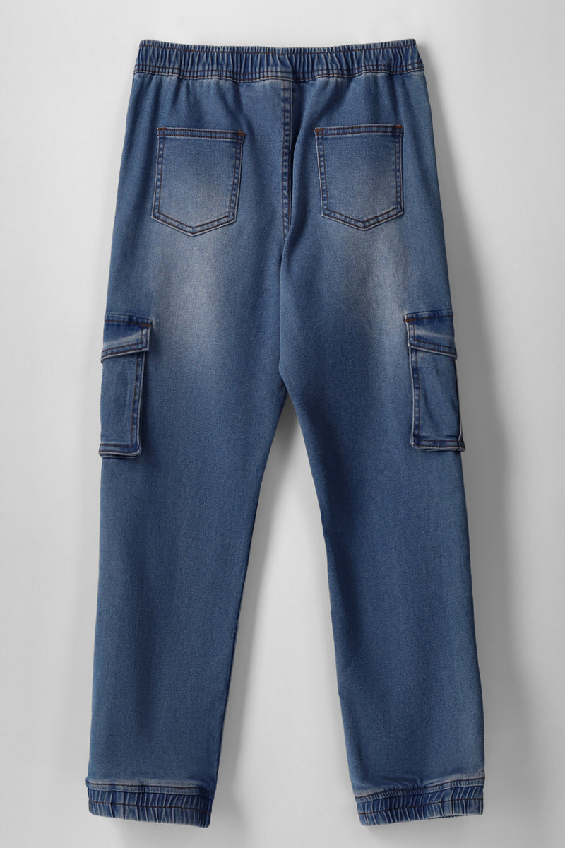 Mid Blue Cargo Jogger Jean - Blue