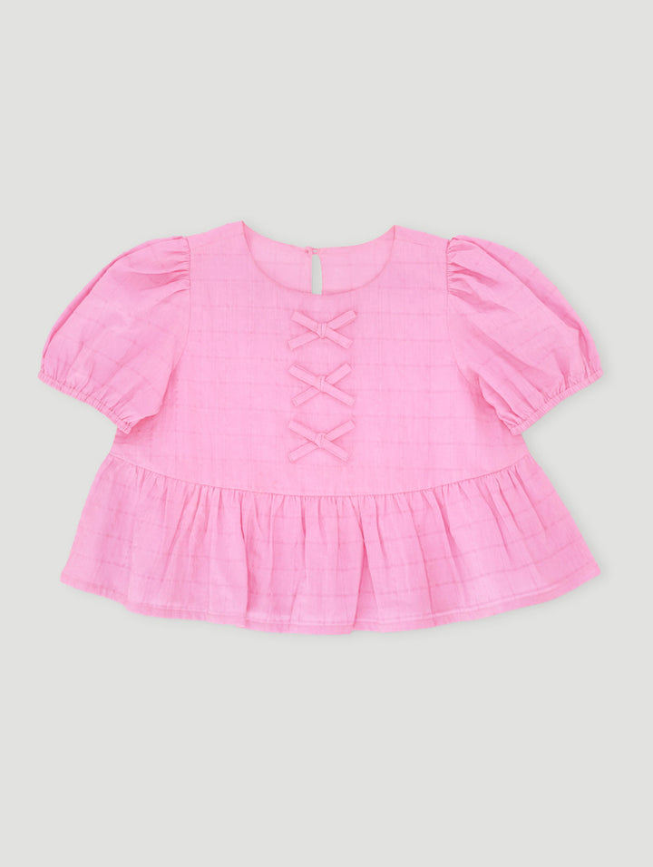 Pre-Girls Bow Puff Sleeve Top - Pink