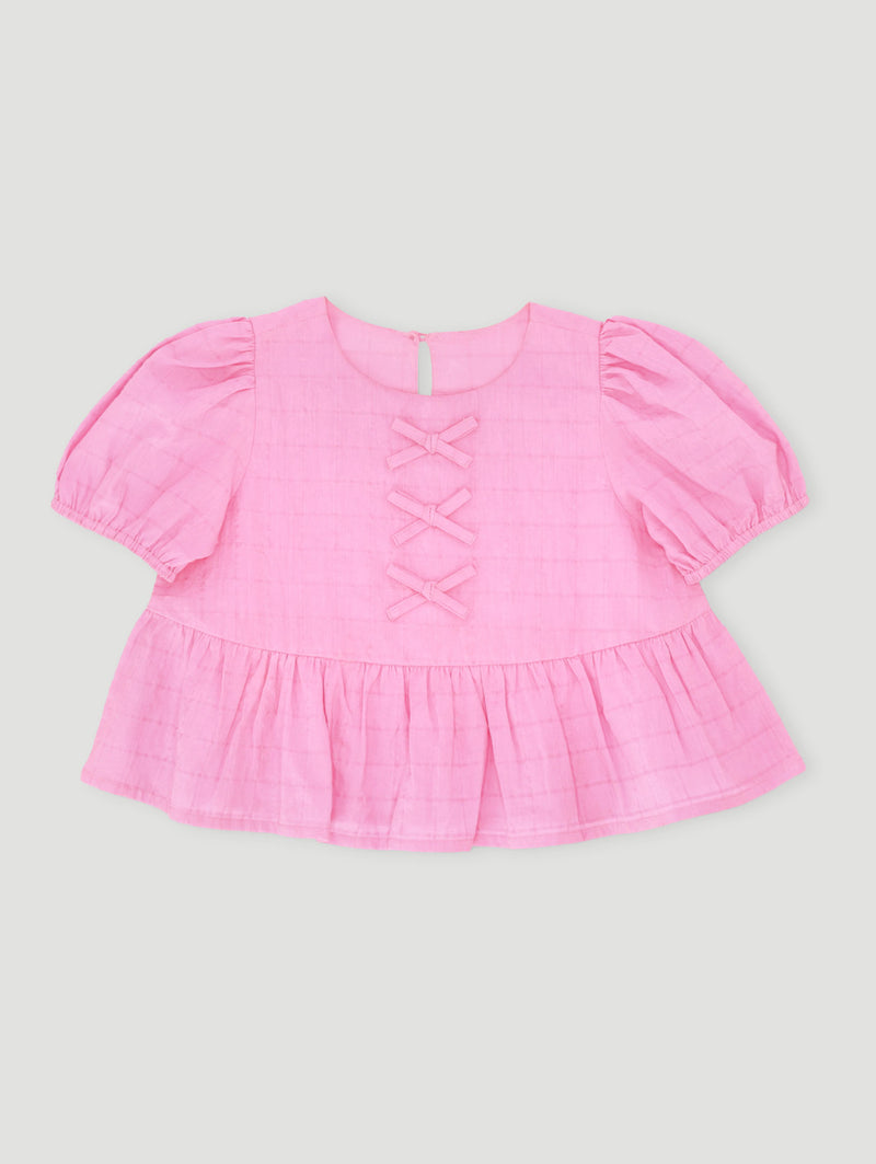 Pre-Girls Bow Puff Sleeve Top - Pink