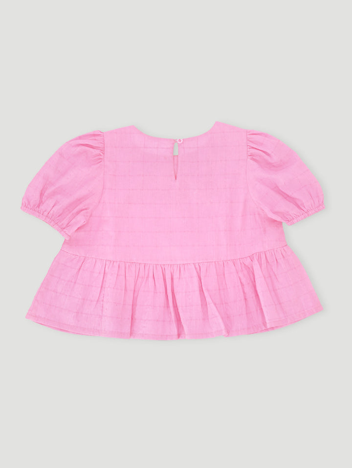 Pre-Girls Bow Puff Sleeve Top - Pink
