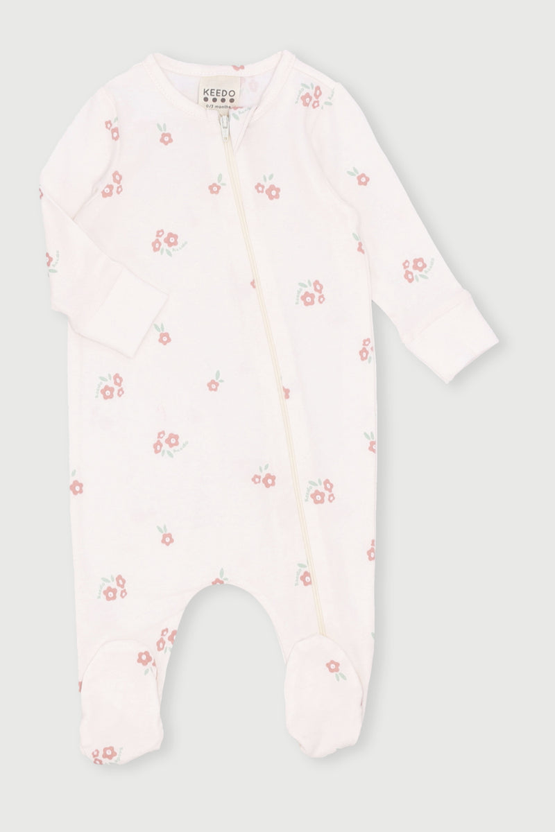 Keedo Baby Girls Floral Sleepsuit - Cream