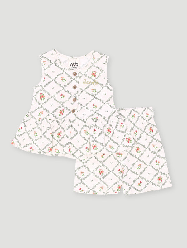 Keedo Baby Girls Peplum Vest & Short Set - Cream