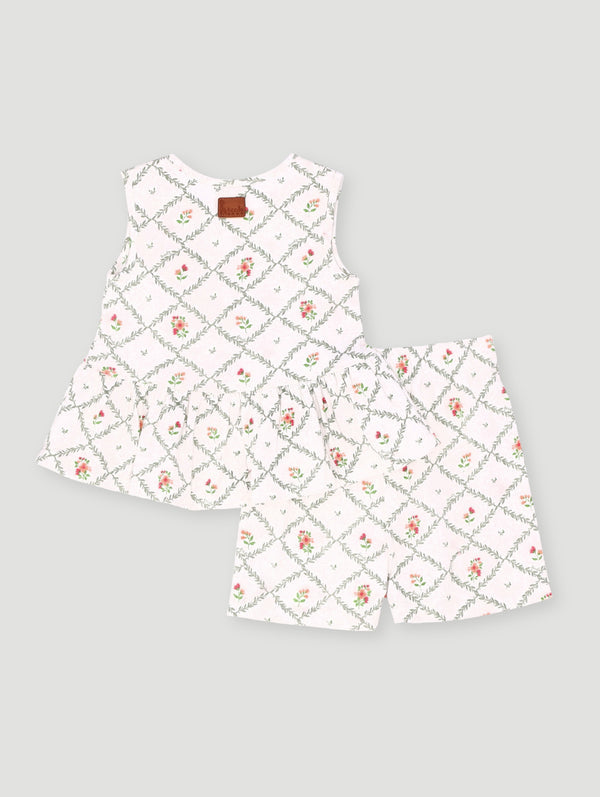 Keedo Baby Girls Peplum Vest & Short Set - Cream