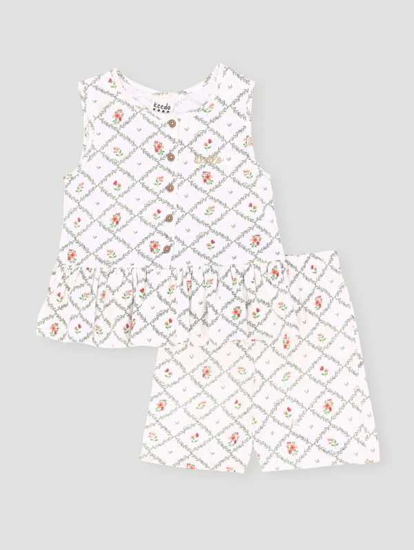 Keedo Girls Peplum Vest & Short Set - Cream