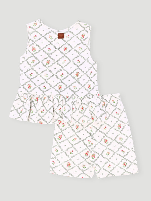 Keedo Girls Peplum Vest & Short Set - Cream