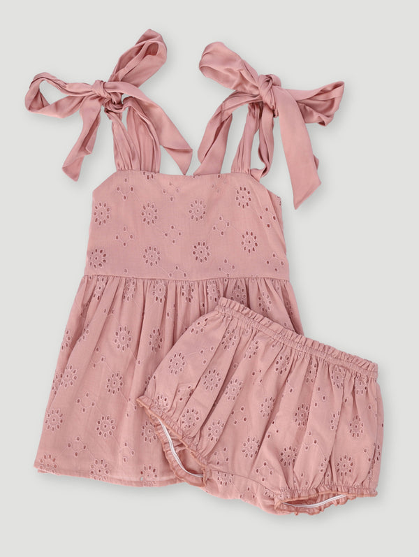 Keedo Baby Girls Chiffon Bow Detail Premium Anglaise Dress - Pink