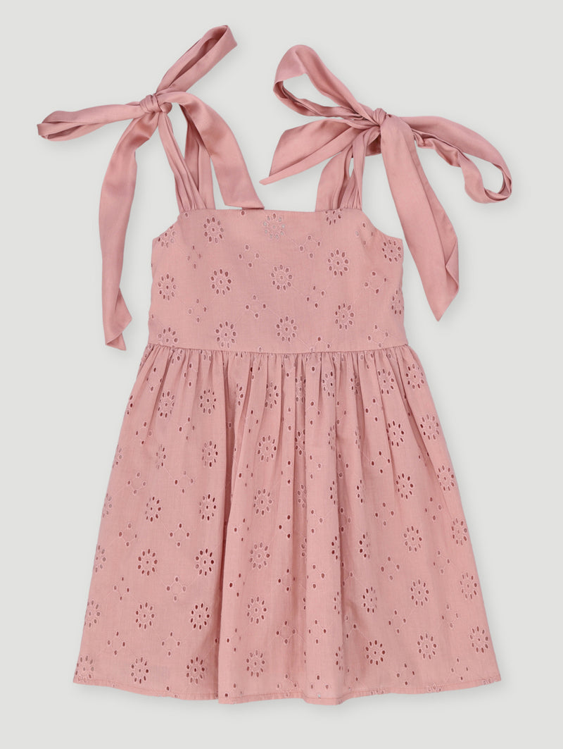 Keedo Girls Chiffon Bow Detail Anglaise Dress - Pink