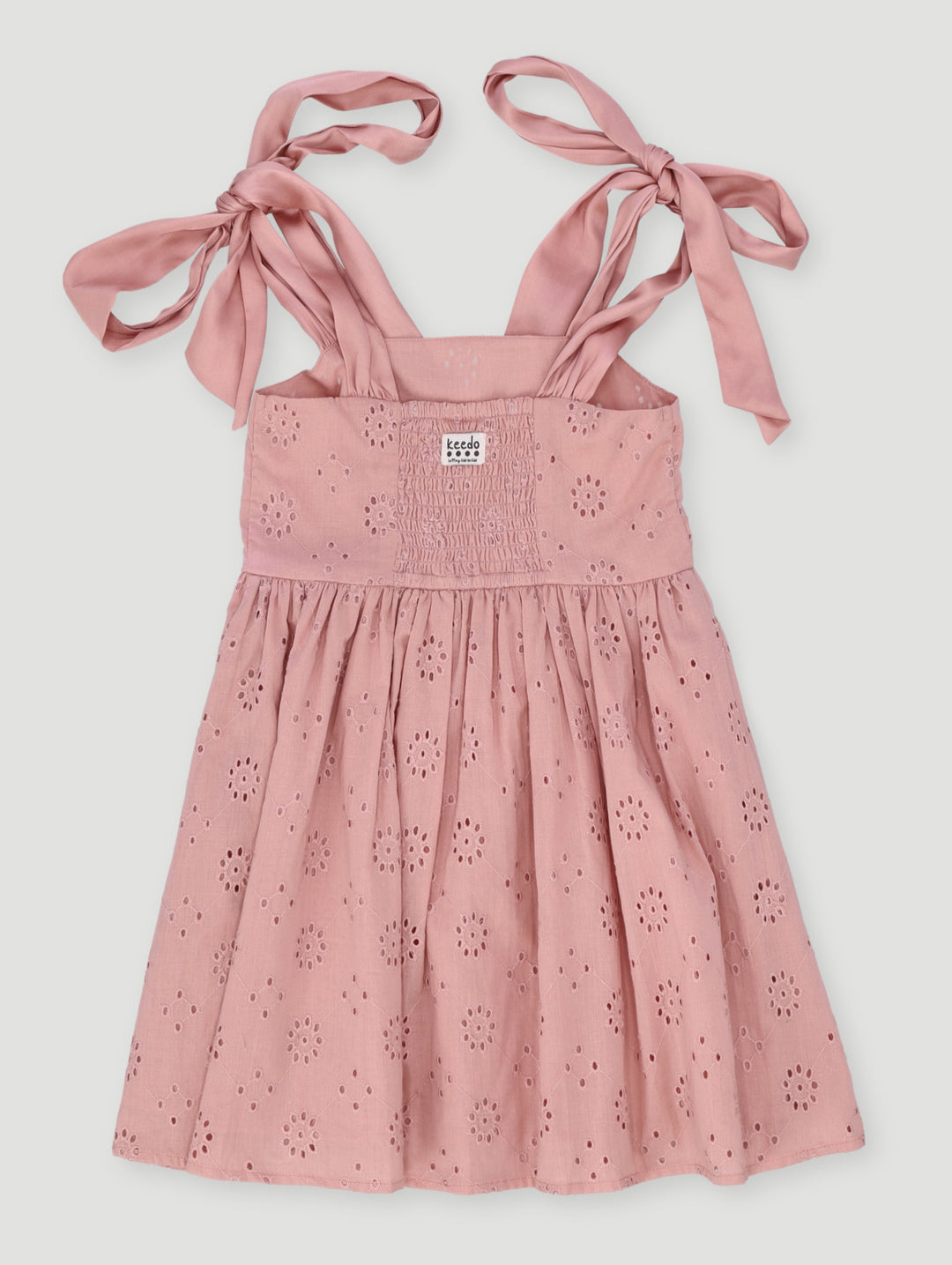Keedo Girls Chiffon Bow Detail Anglaise Dress - Pink