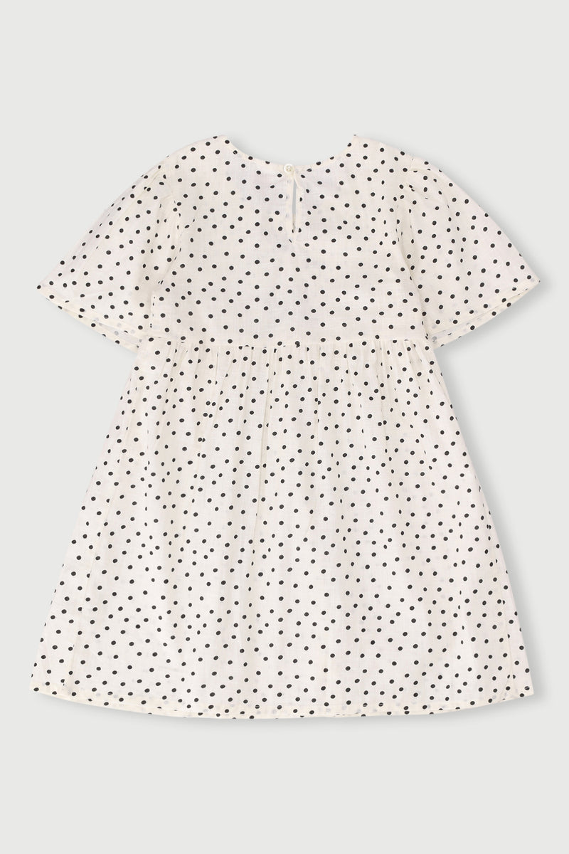 Pre-Girls Polka Dot Dress With Bows - Stone