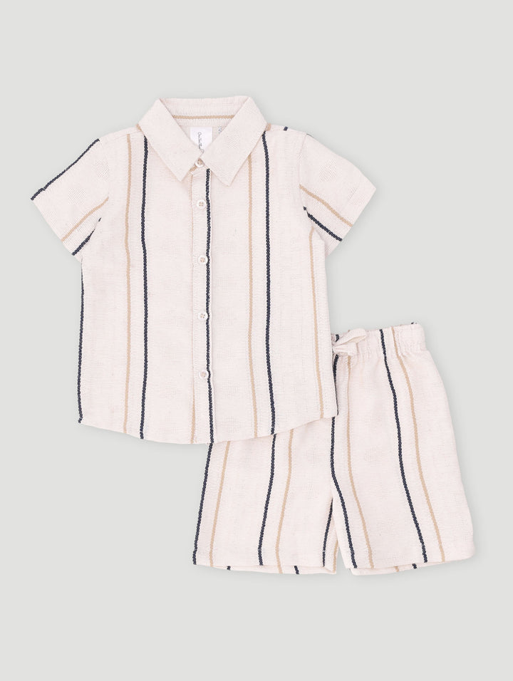 Baby Boys Stripe Textured Set - Navy/Cream