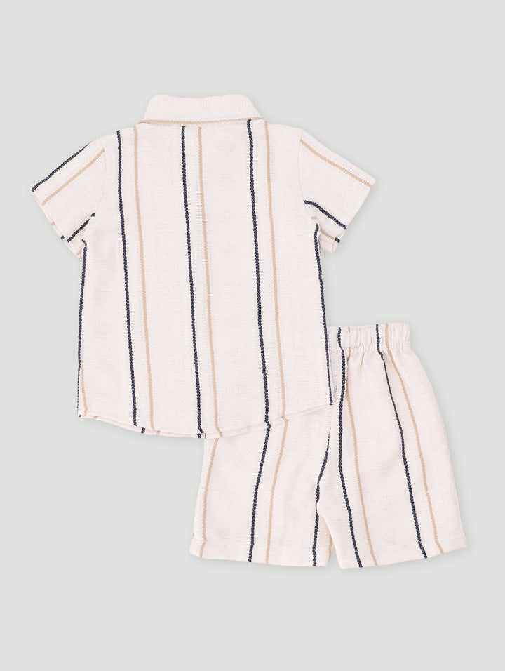 Baby Boys Stripe Textured Set - Navy/Cream