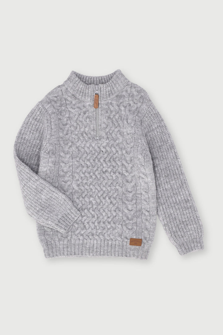 Pre-Boys Heavy 1/4 Zip Cable Knit - Grey
