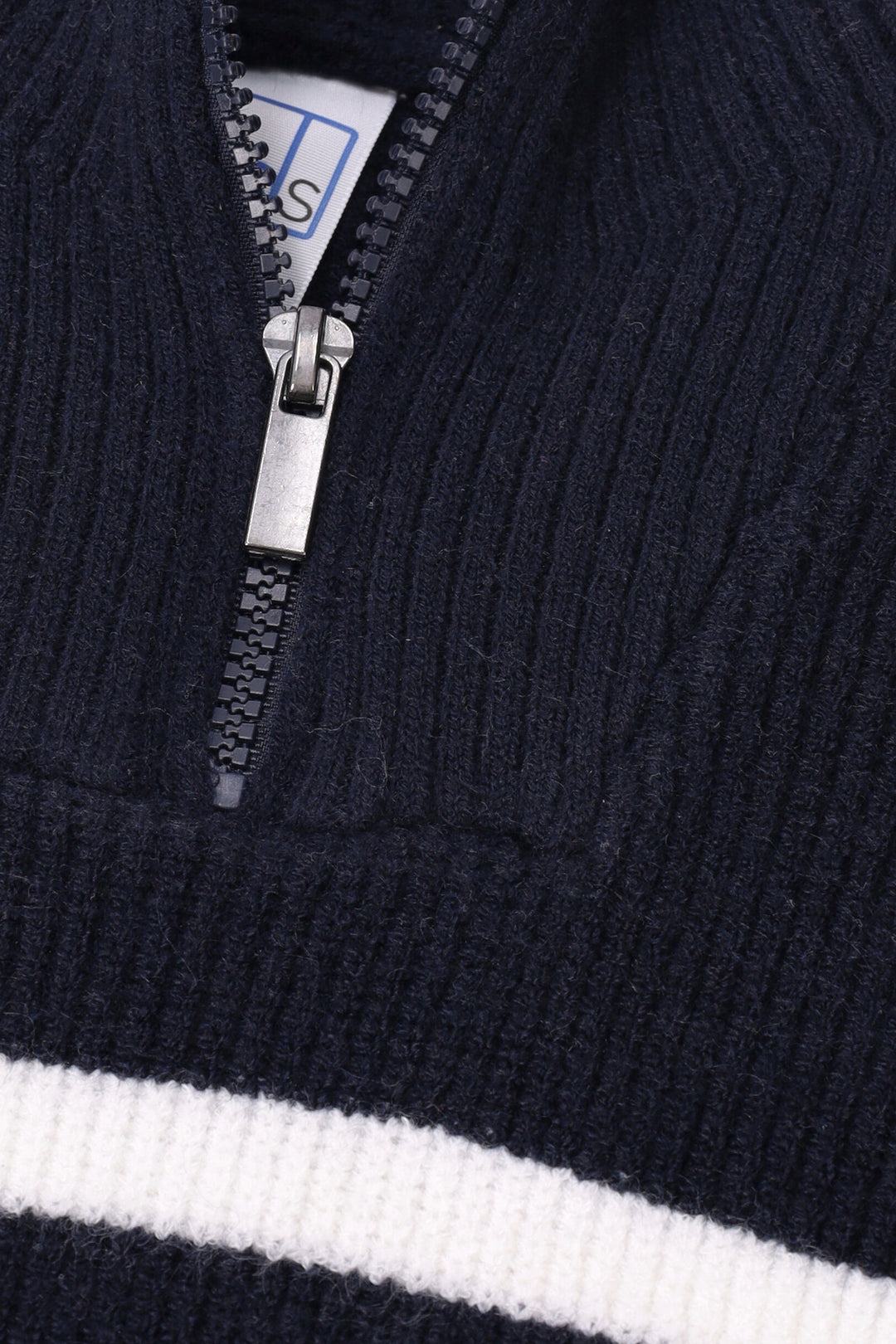 Pre-Boys Striped 14 Zip Knit - Navy/White