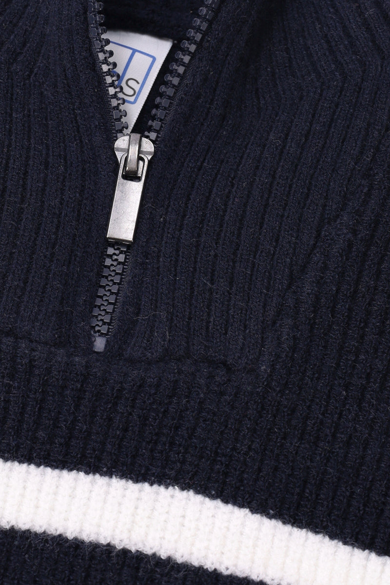 Pre-Boys Striped 14 Zip Knit - Navy/White