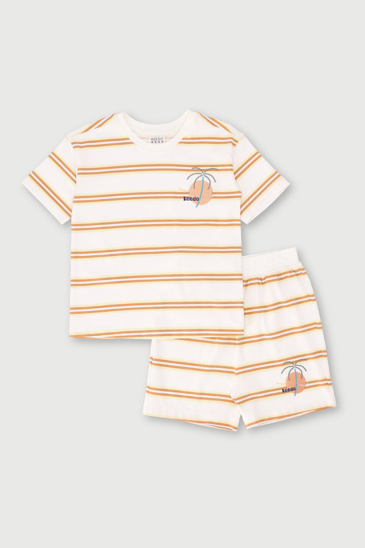 Keedo Boys Tee & Short Stripe Set - White
