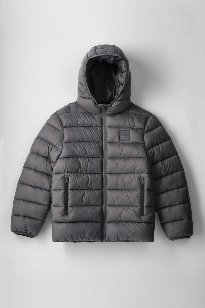 Boys Charcoal Puffer Jacket - Charcoal