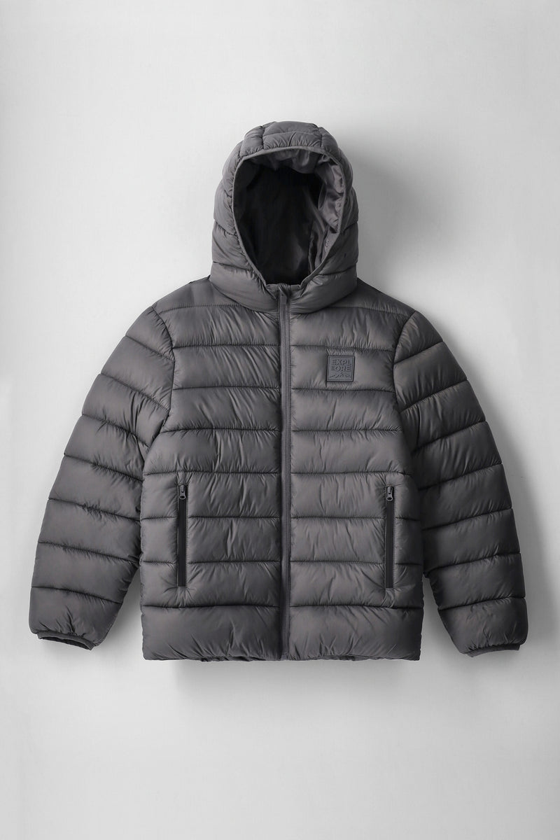 Boys Charcoal Puffer Jacket - Charcoal
