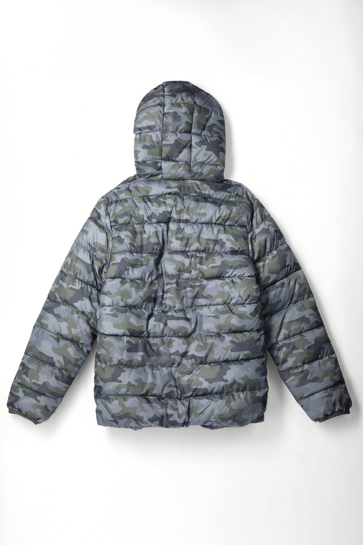 Boys Camo Print Puffer Jacket - Green