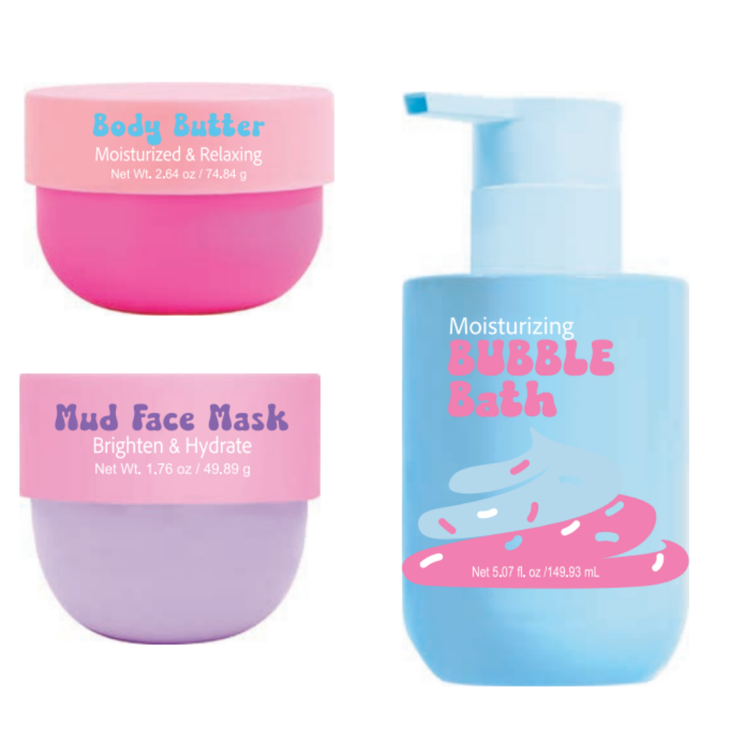 GlowMode Teen Spa Day Kit – Bubble Bath, Body Butter &amp; Hydrating Mud Face Mask