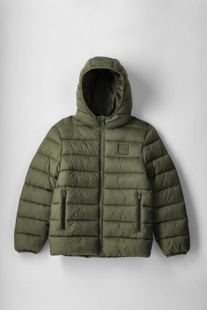 Boys Olive Puffer Jacket - Olive