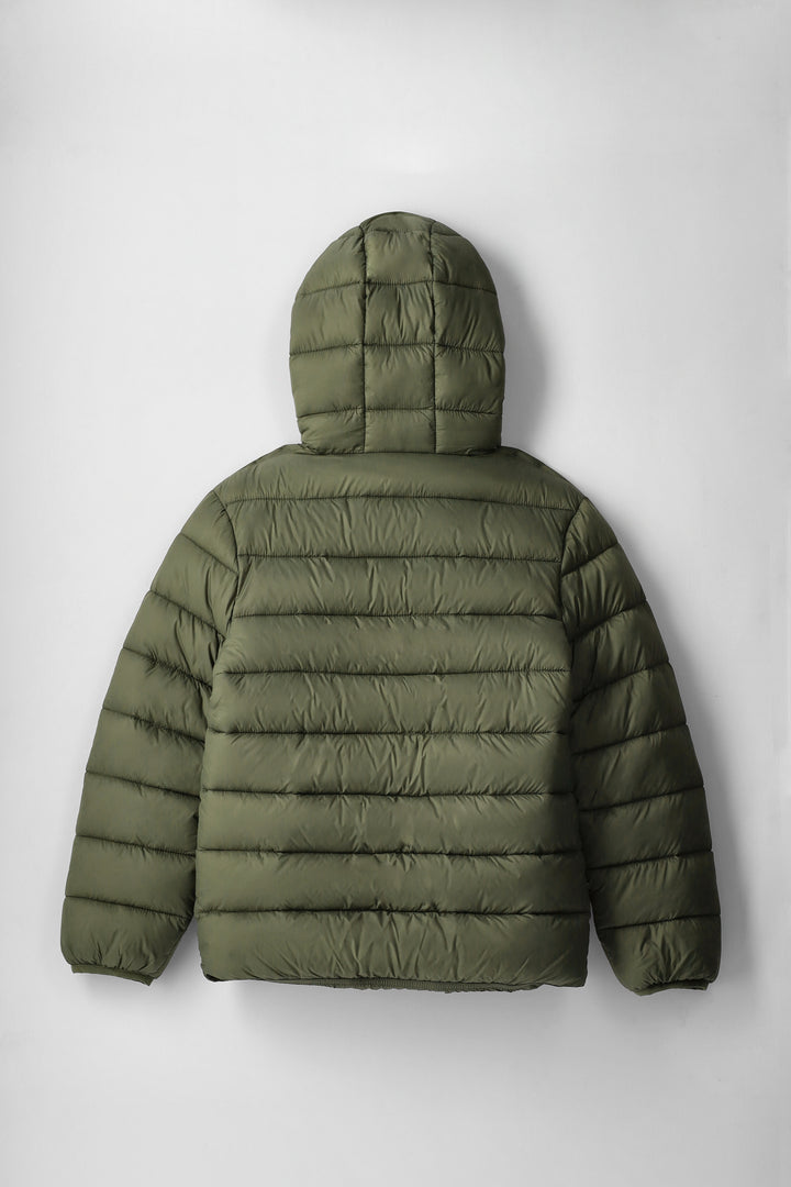 Boys Olive Puffer Jacket - Olive
