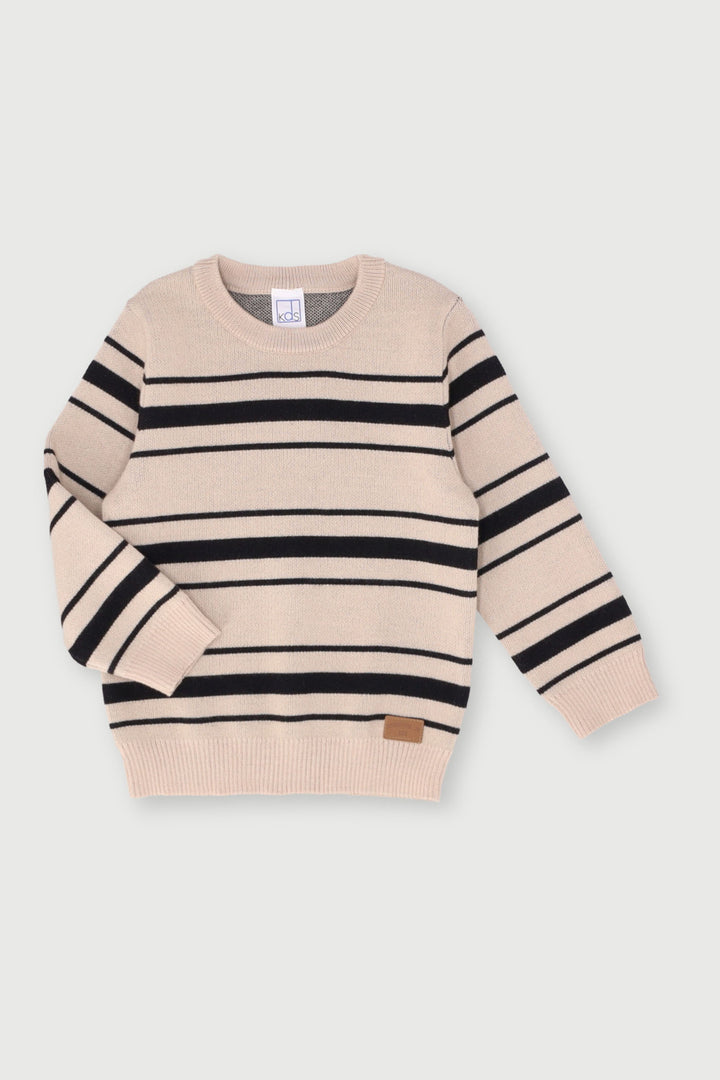 Pre-Boys Stripe Jaquard Knit Sweater - Stone/Black
