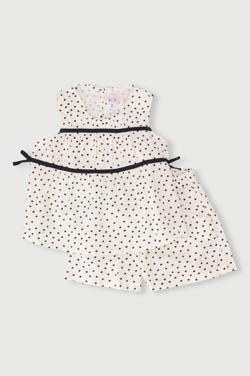 Pre-Girls Polka Dot Blouse & Short Set - Stone