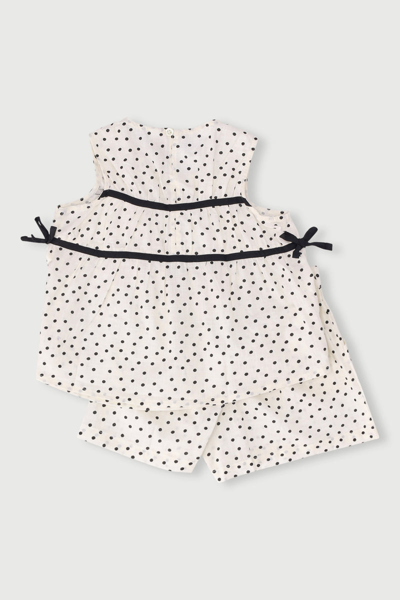 Pre-Girls Polka Dot Blouse & Short Set - Stone