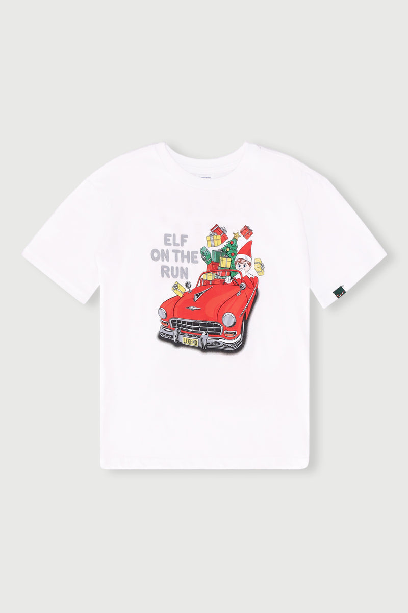 Pre-Boys Christmas Elf Foil Tee - White