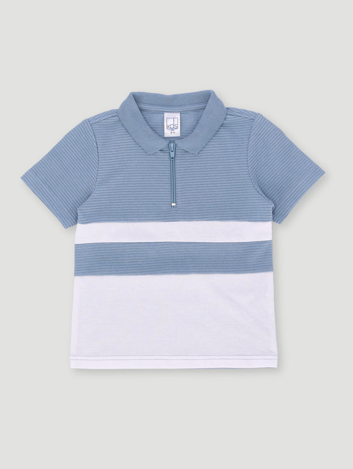 Pre-Boys Quarter Zip Textured Colourblock Golfer - Blue