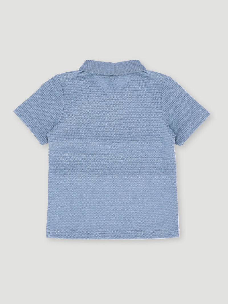 Pre-Boys Quarter Zip Textured Colourblock Golfer - Blue