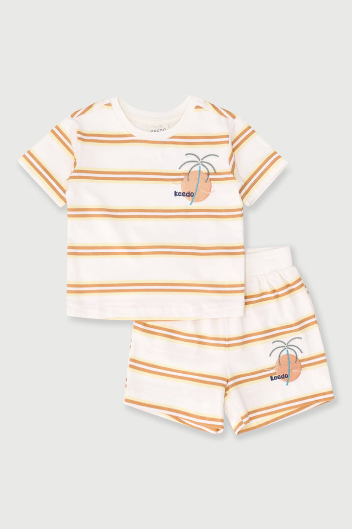 Keedo Baby Boys Tee & Short Stripe Set - Stone