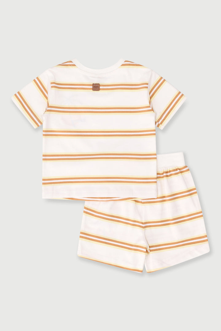 Keedo Baby Boys Tee & Short Stripe Set - Stone