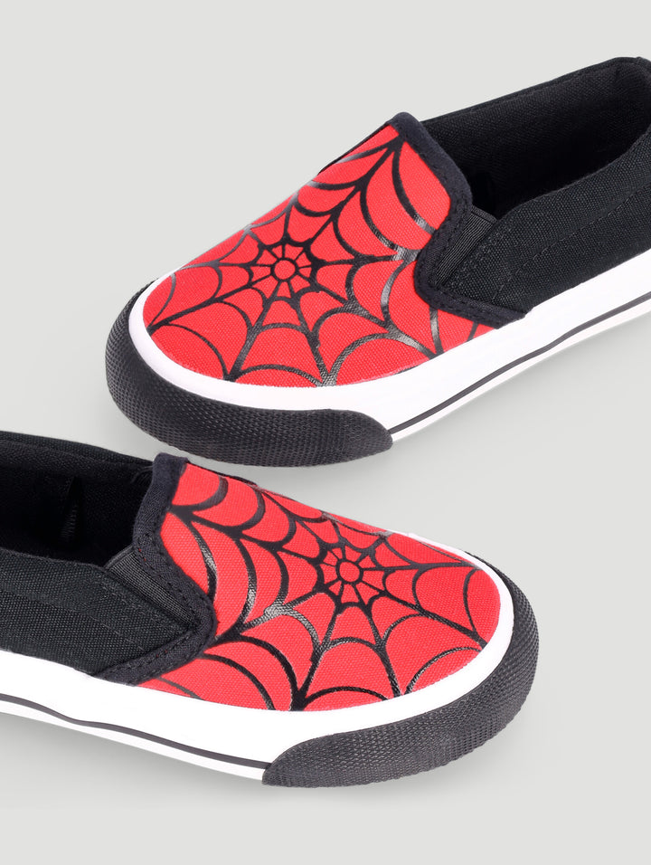 Pre-Boys Web Print Slip On Sneaker - Black/Red