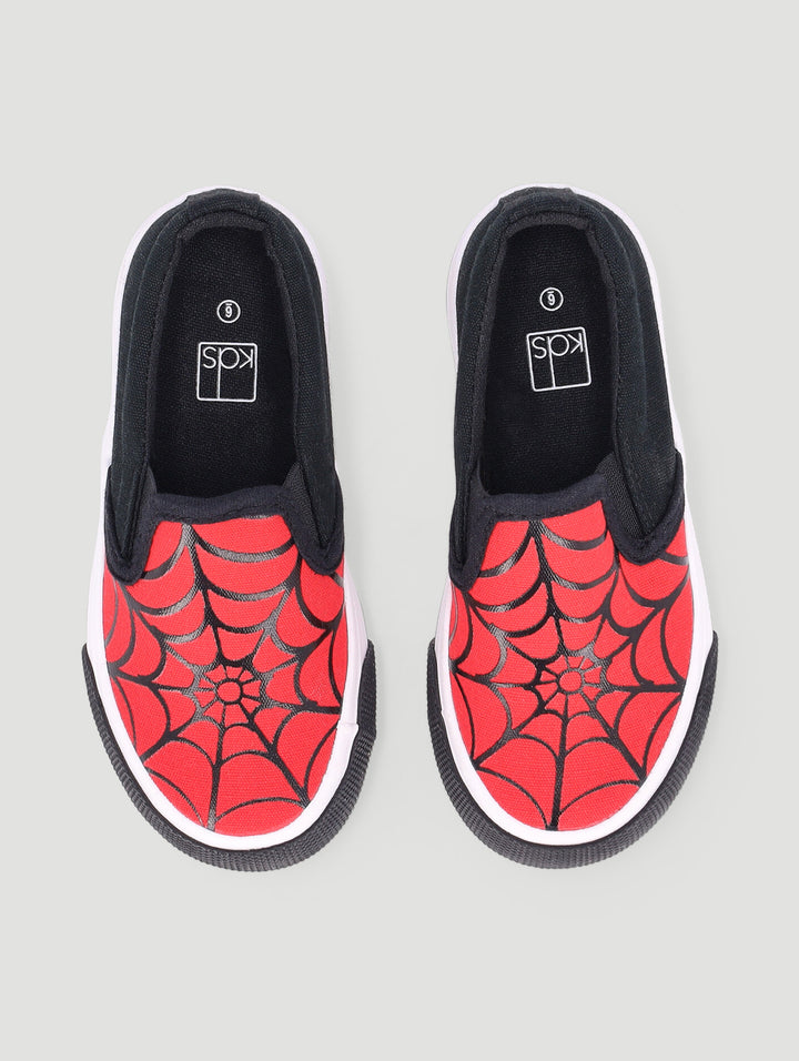 Pre-Boys Web Print Slip On Sneaker - Black/Red