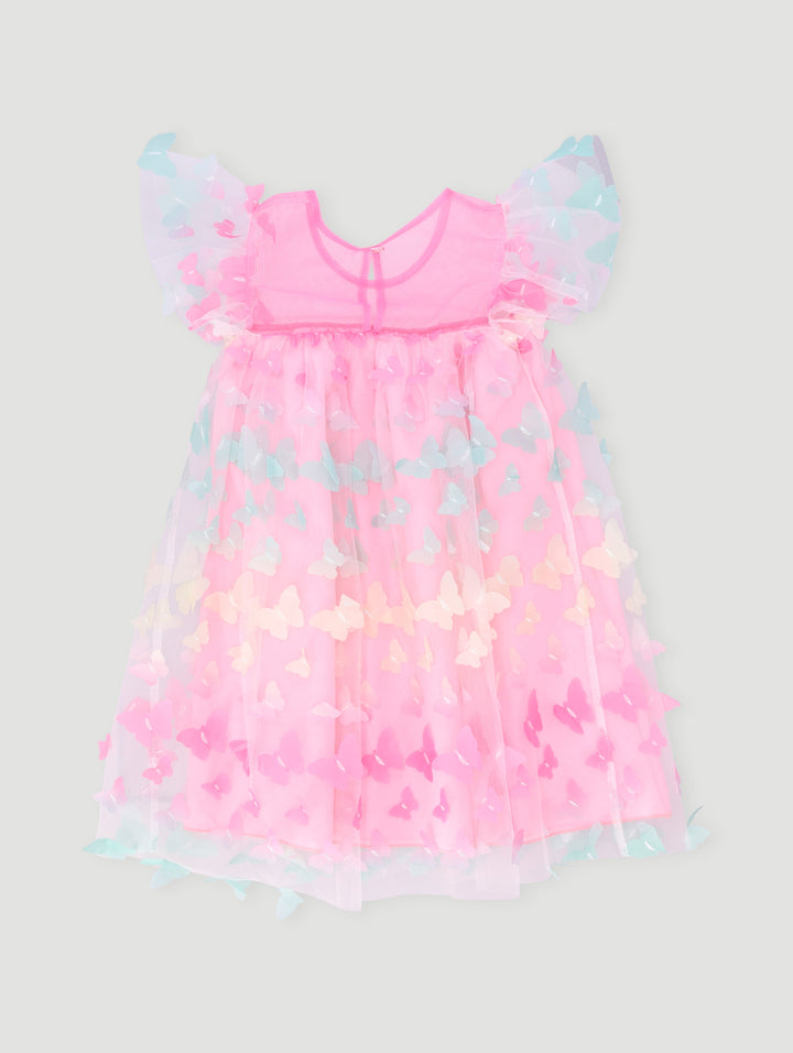 Pre-Girls Flutter Sleeve Butterfly Dress - Pink