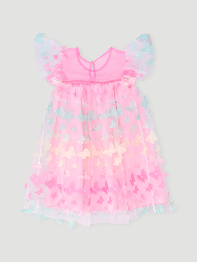 Pre-Girls Flutter Sleeve Butterfly Dress - Pink