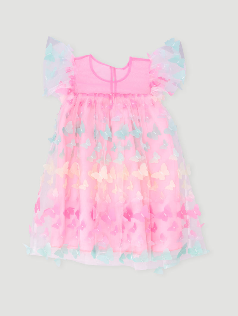 Pre-Girls Flutter Sleeve Butterfly Dress - Pink