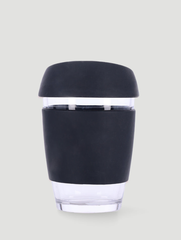 Glass Coffee Mug With Silicone Burn Guard 350ml - Black