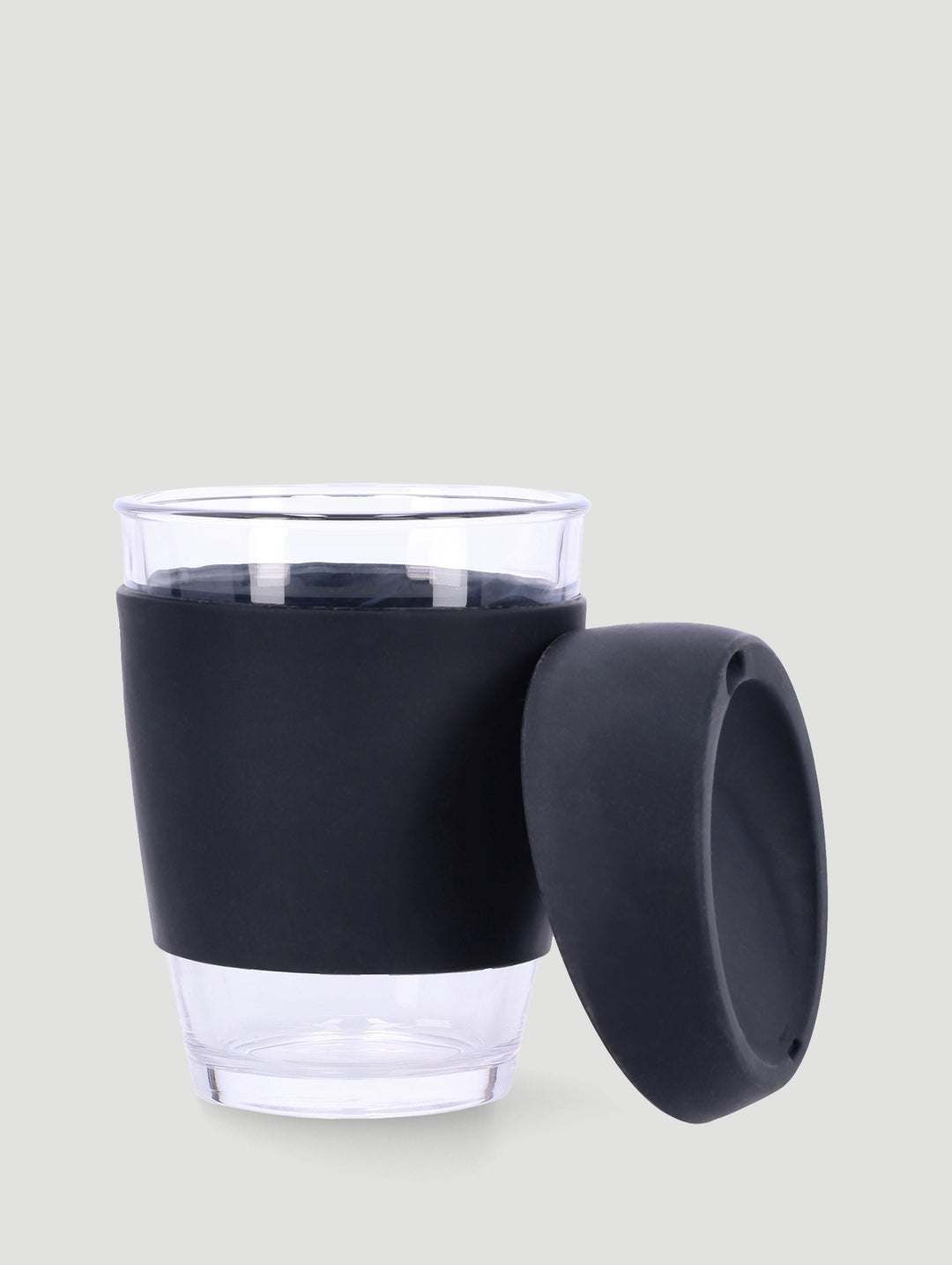 Glass Coffee Mug With Silicone Burn Guard 350ml - Black