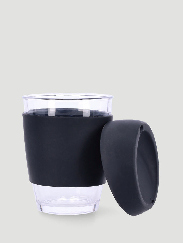Glass Coffee Mug With Silicone Burn Guard 350ml - Black