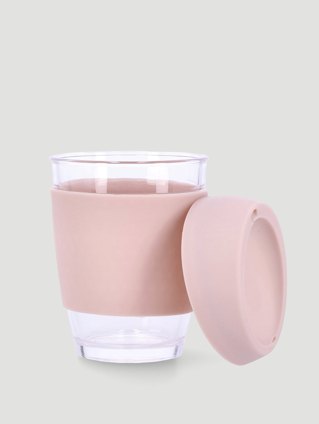 Glass Coffee Mug With Silicone Burn Guard 350ml - Beige