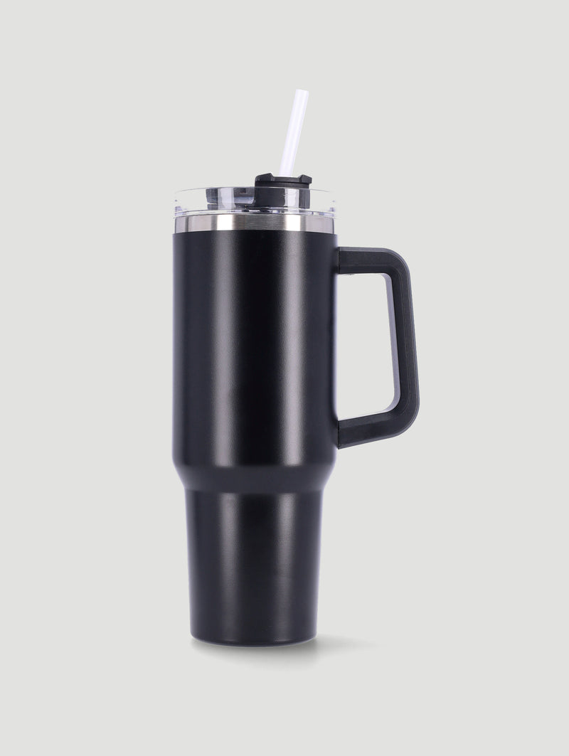 Large Metal Plain Travel Flask - Black