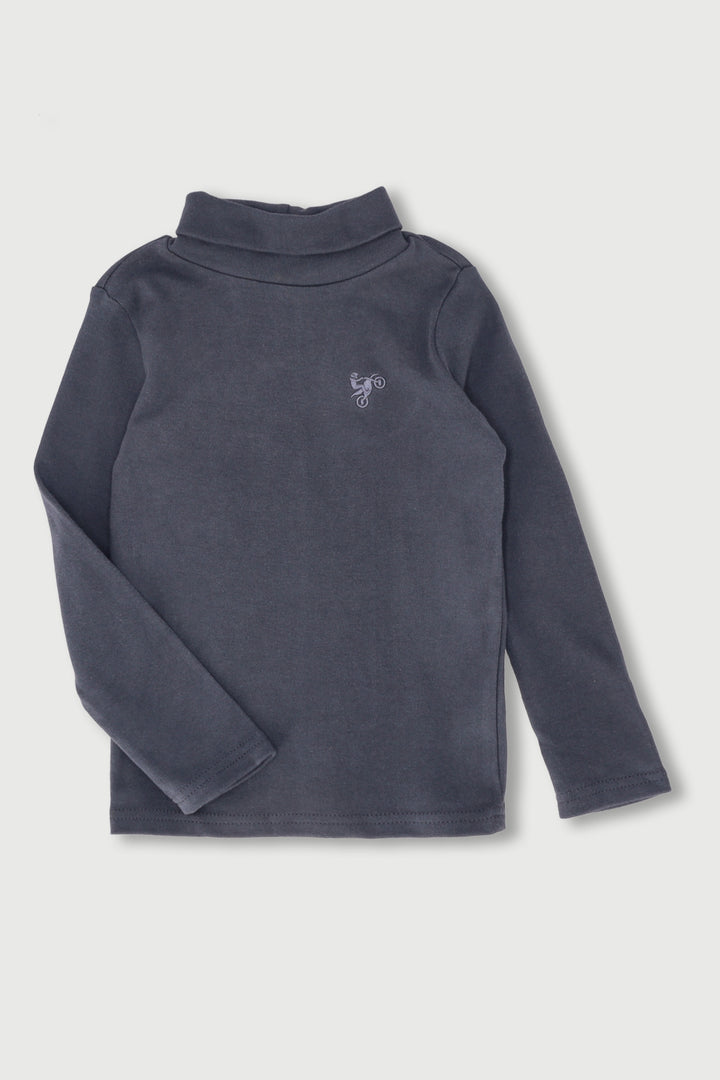 Pre-Boys Long Sleeve Embroidered Poloneck - Charcoal