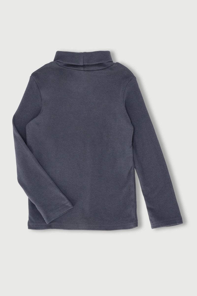 Pre-Boys Long Sleeve Embroidered Poloneck - Charcoal