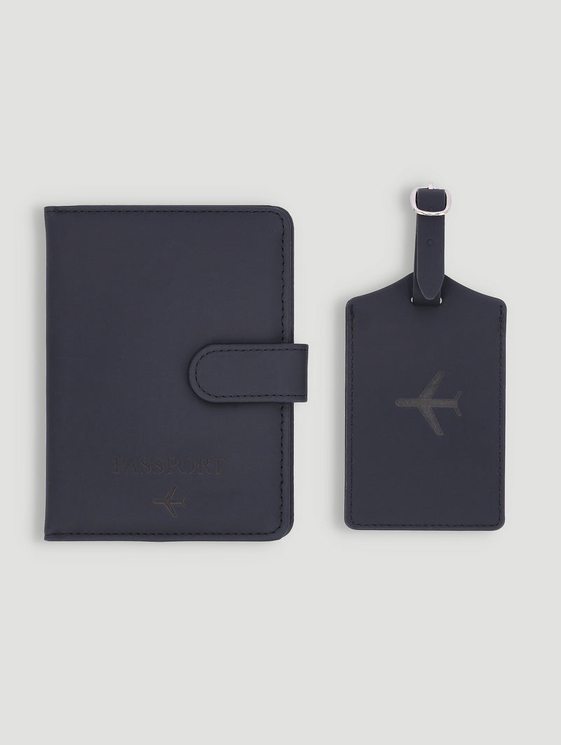 Debossed Passport & Luggage Tag - Black