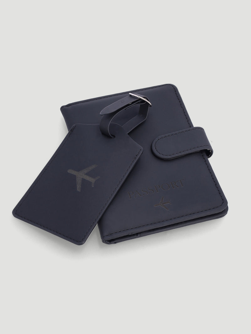 Debossed Passport & Luggage Tag - Black