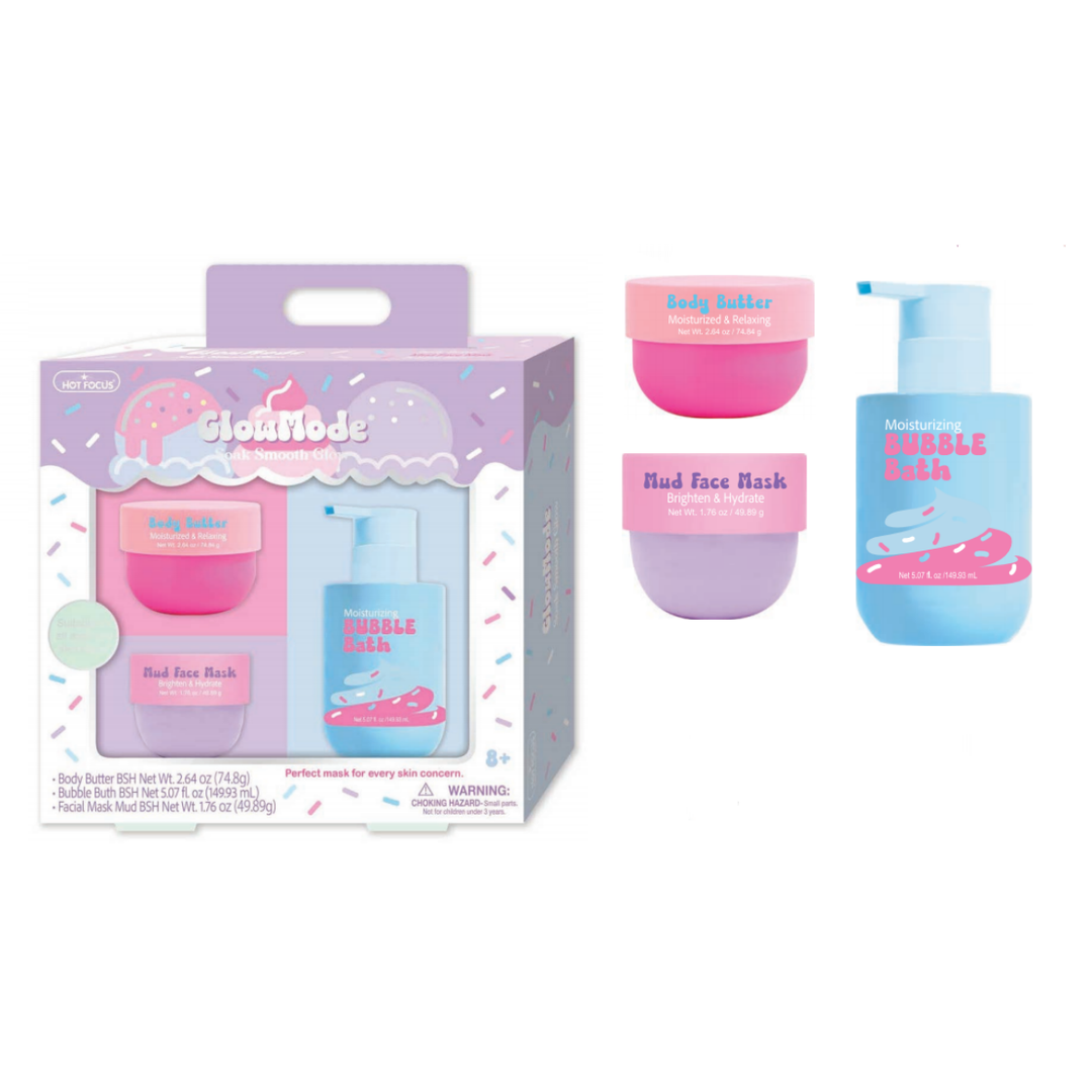 GlowMode Teen Spa Day Kit – Bubble Bath, Body Butter &amp; Hydrating Mud Face Mask